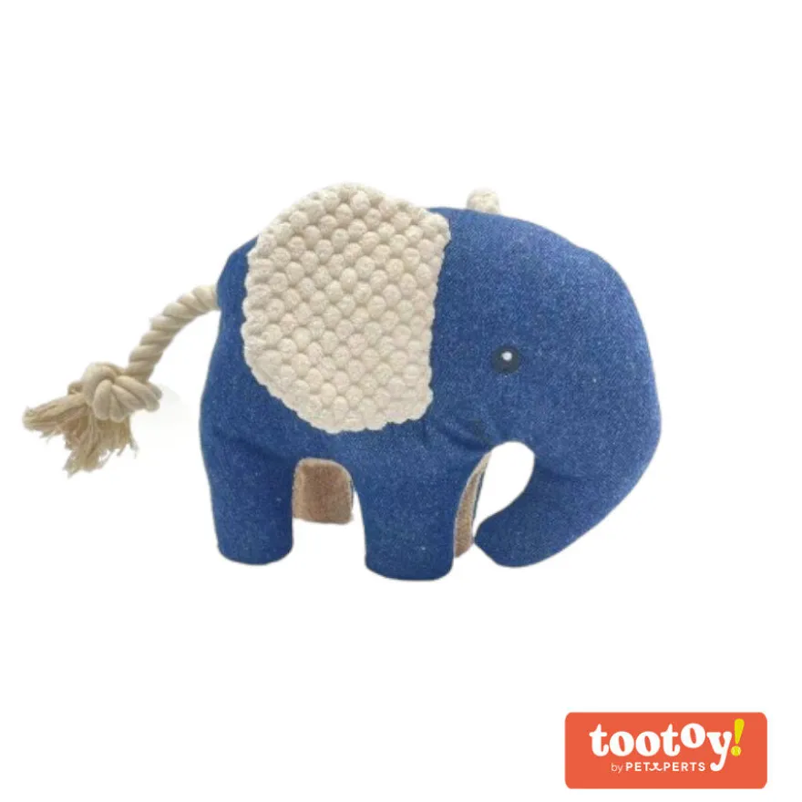 Tootoy! Comfort Denim Elephant peluche com som para cães