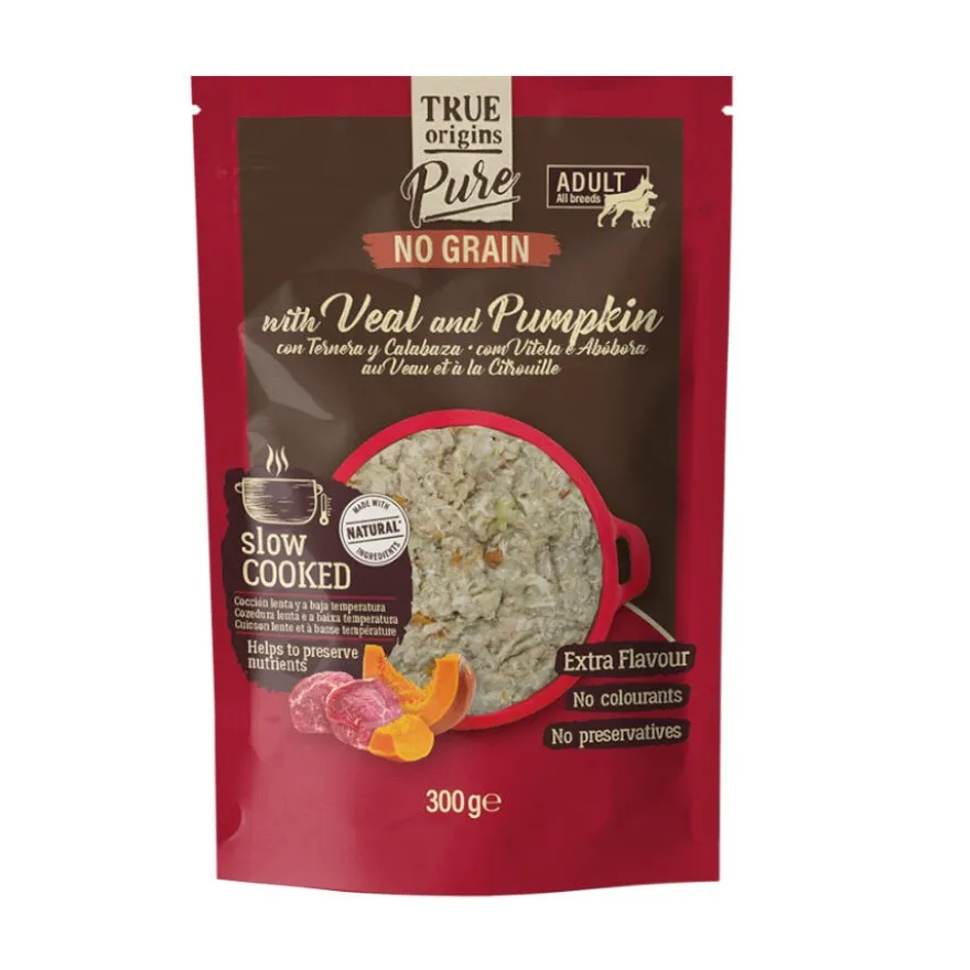 True Origins Pure Adult Gently Coocked Comida húmida de vitela e abóbora em saqueta para cães